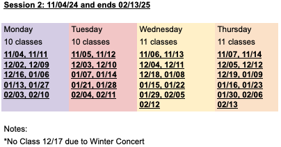 24-25 Class Dates of Service - Session 2